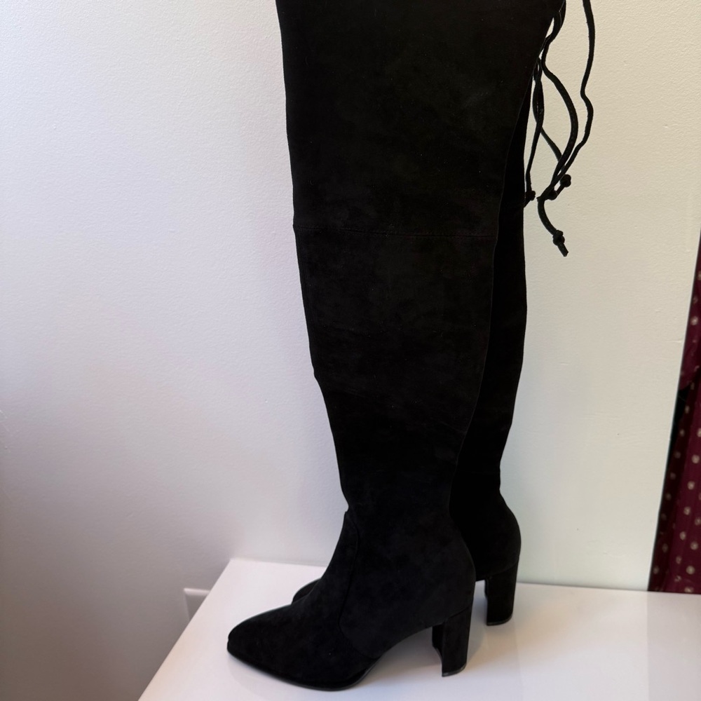 NWOT STUART WEITZMAN Black Stretch Suede Highland Over The Knee Heeled Boot 40 - Picture 6 of 15